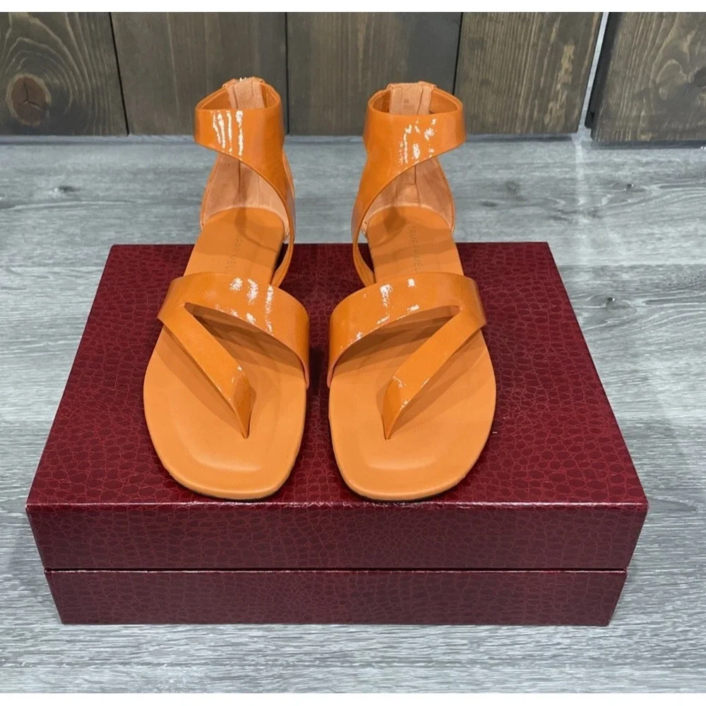 Tamara Mellon Stride Flat Gladiator Orange Patent Leather EU37.5 US7.5 $495 - Picture 2 of 13